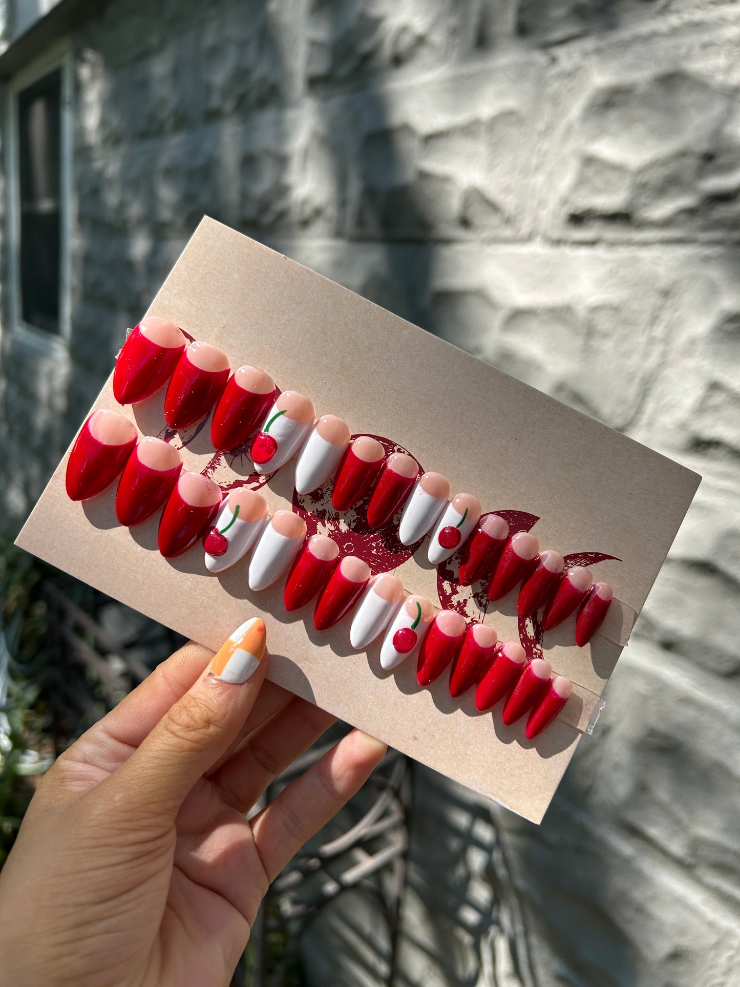 Cherry French 🍒 medium almond one size fits all