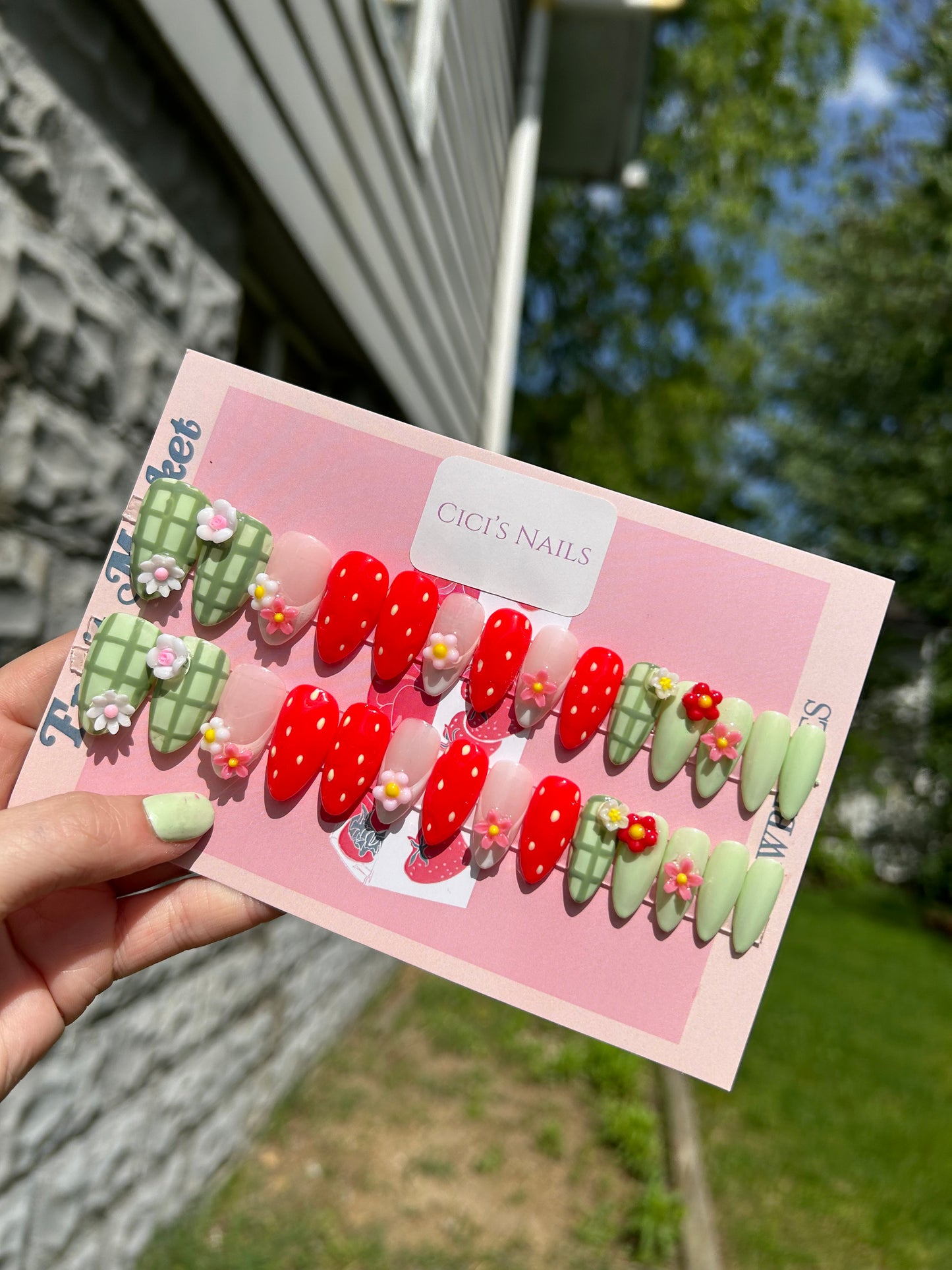 Strawberry fields 🍓💚 medium almond one size fits all