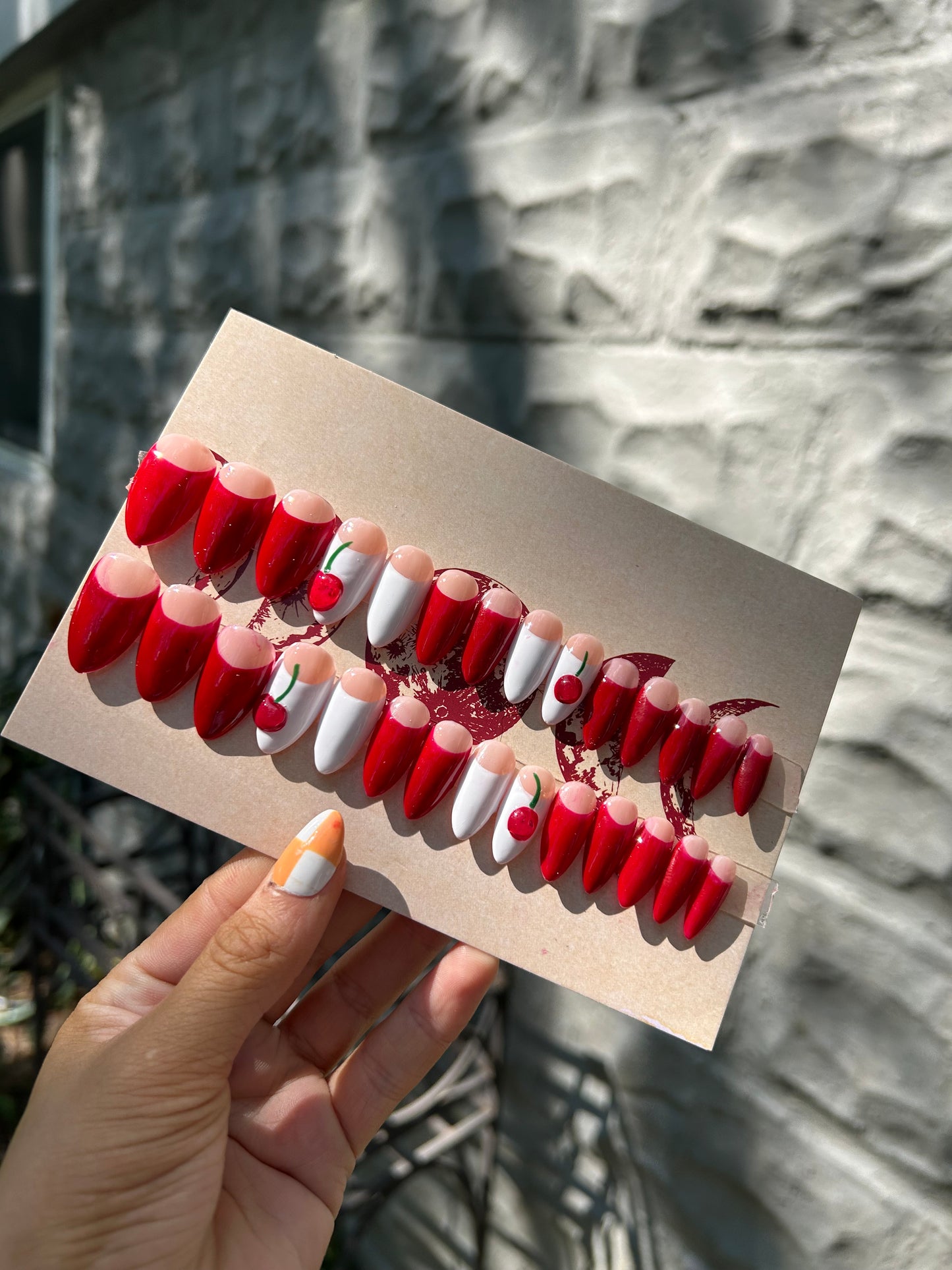 Cherry French 🍒 medium almond one size fits all