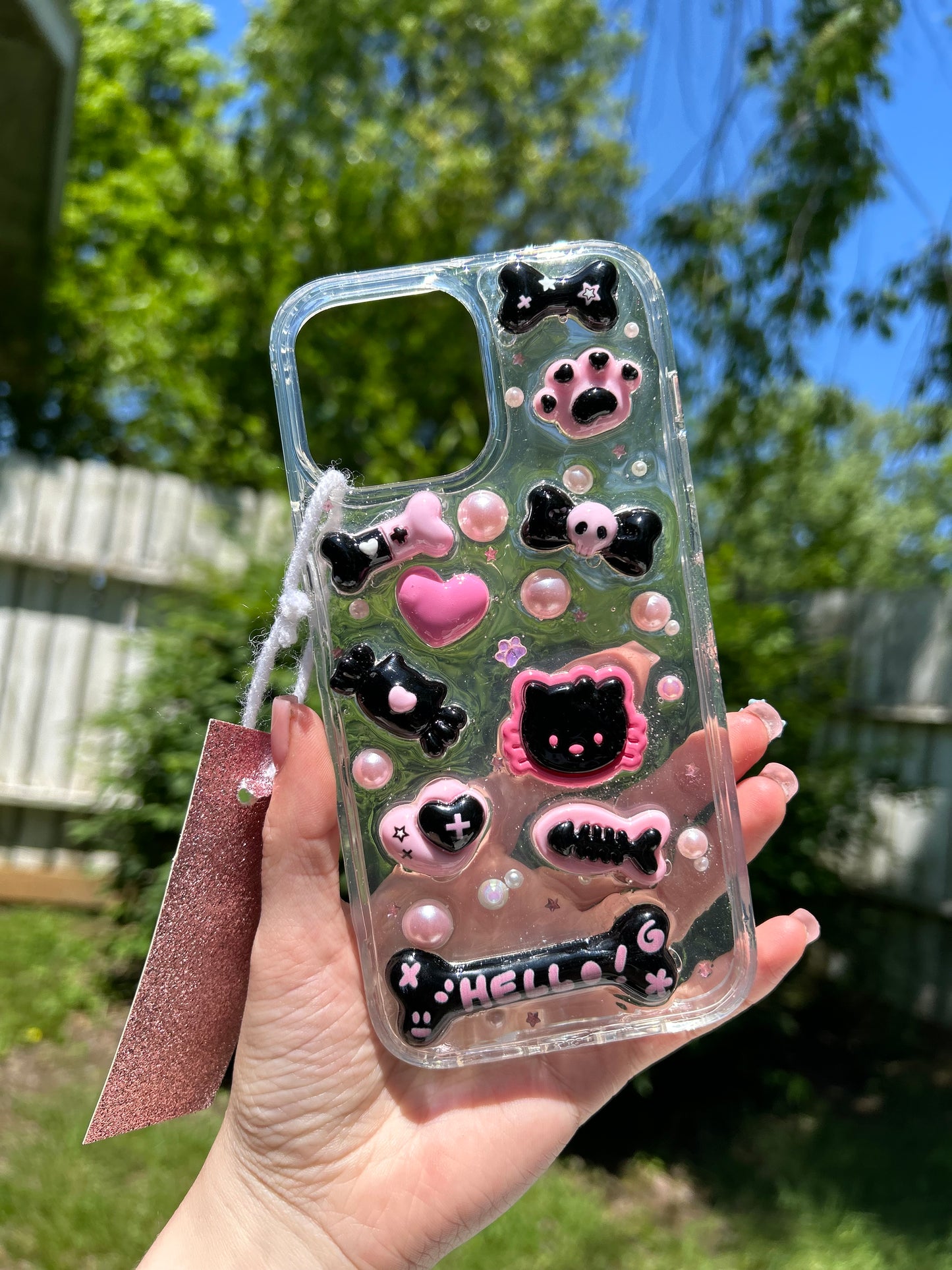 Pink Kitty💗🖤 IPhone 13 Pro Max case