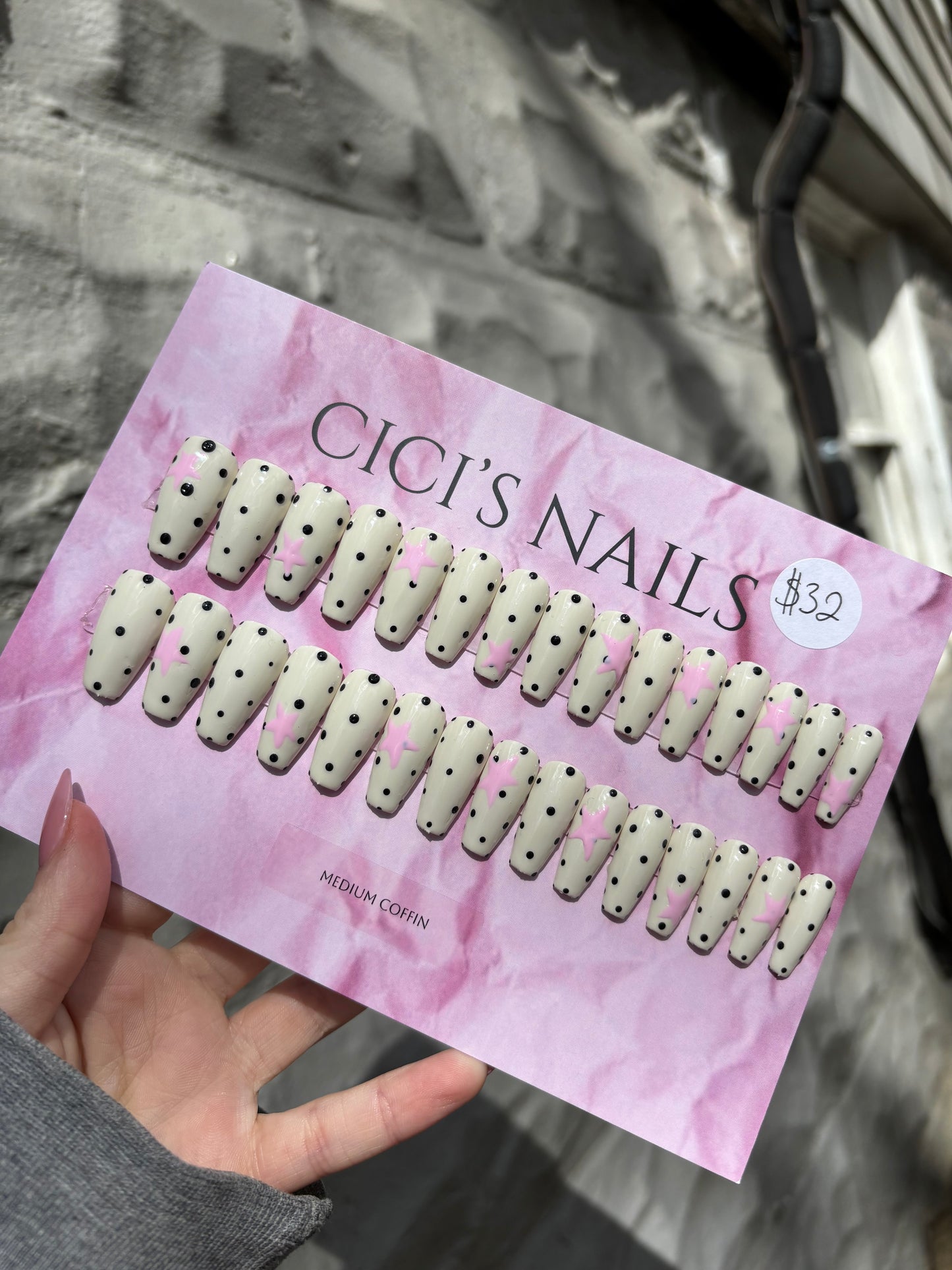Stars and polka dots 🩷⭐️🖤 medium coffin one size fits all