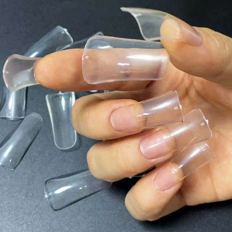 504pcs/bag Duck Feet Nail Tips Full Cover Clear Wide Flare Artificial False Nails Gel Extension System Manicure Accessories