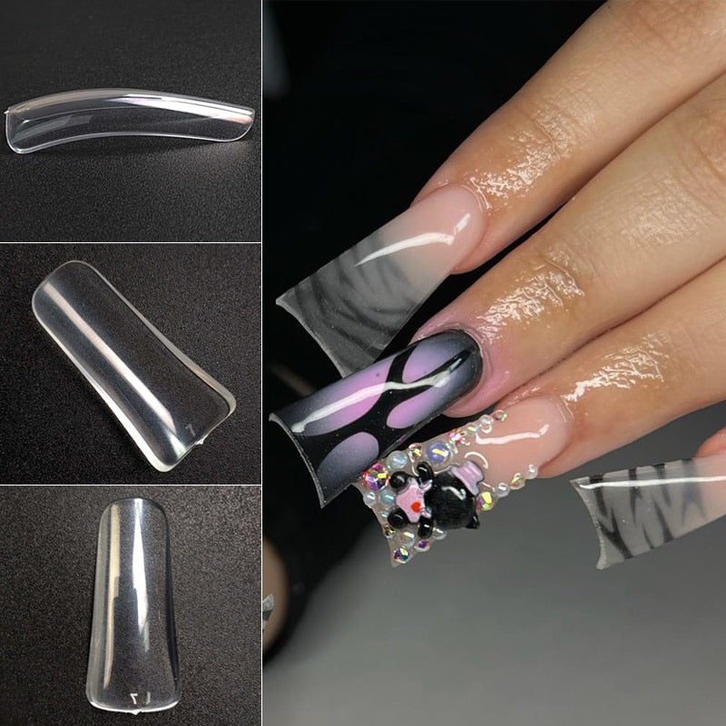 504pcs/bag Duck Feet Nail Tips Full Cover Clear Wide Flare Artificial False Nails Gel Extension System Manicure Accessories