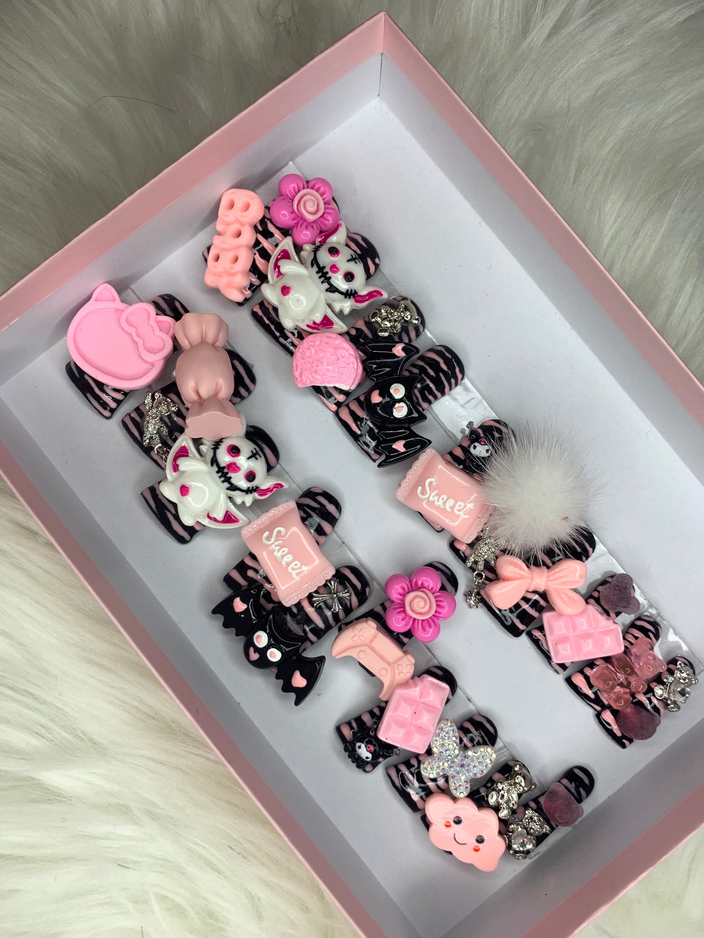 Kawaii goth glam duck nail set one size fits all
