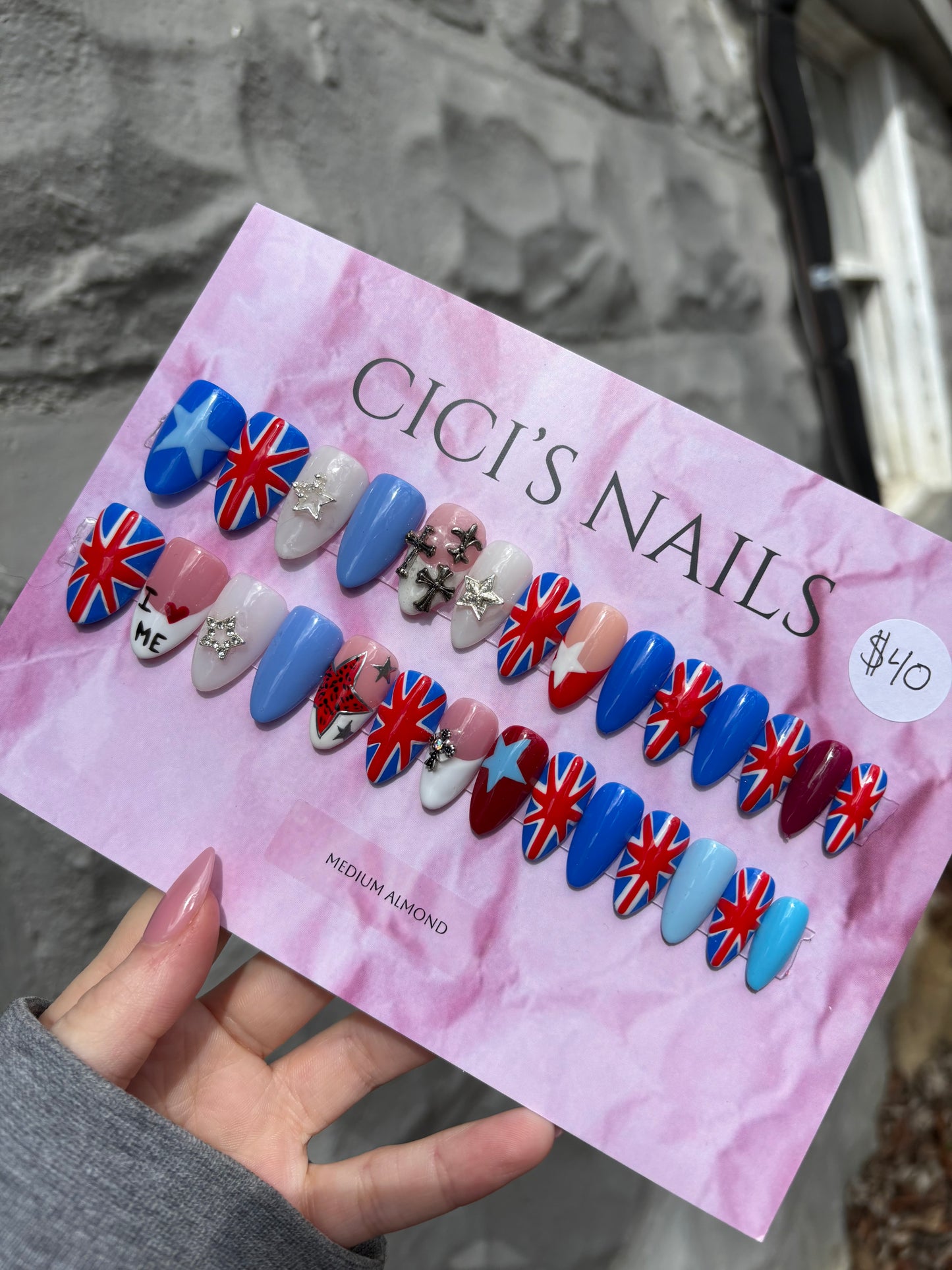 Union Jack 🇬🇧⛓️‍💥 medium almond one size fits all