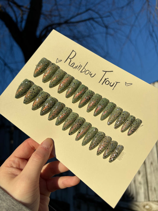 Rainbow trout🎣🌈 medium pointed almond/stiletto one size fits all