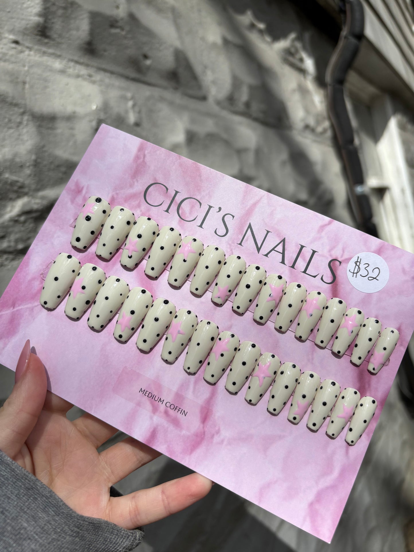 Stars and polka dots 🩷⭐️🖤 medium coffin one size fits all