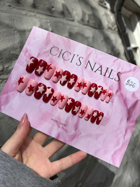 Red & pink stars ⭐️❤️🩷 short coffin one size fits all
