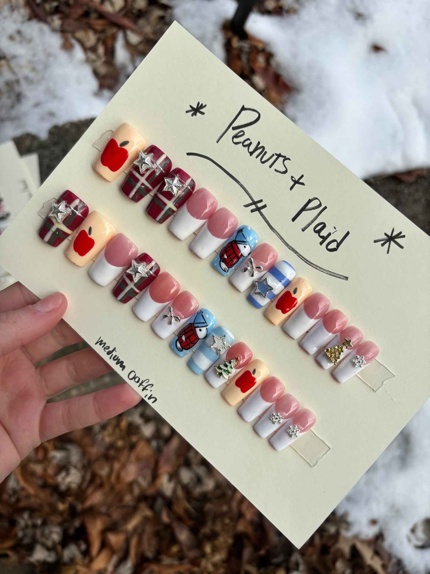 Peanuts & plaid 🍎❄️🐶 medium coffin