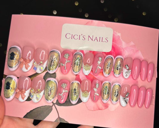 Valentines bug nails🪲💗 medium round one size fits all