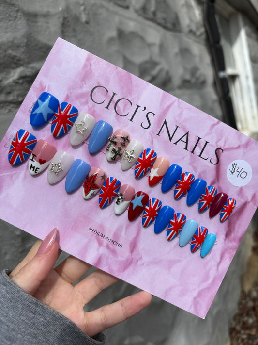 Union Jack 🇬🇧⛓️‍💥 medium almond one size fits all