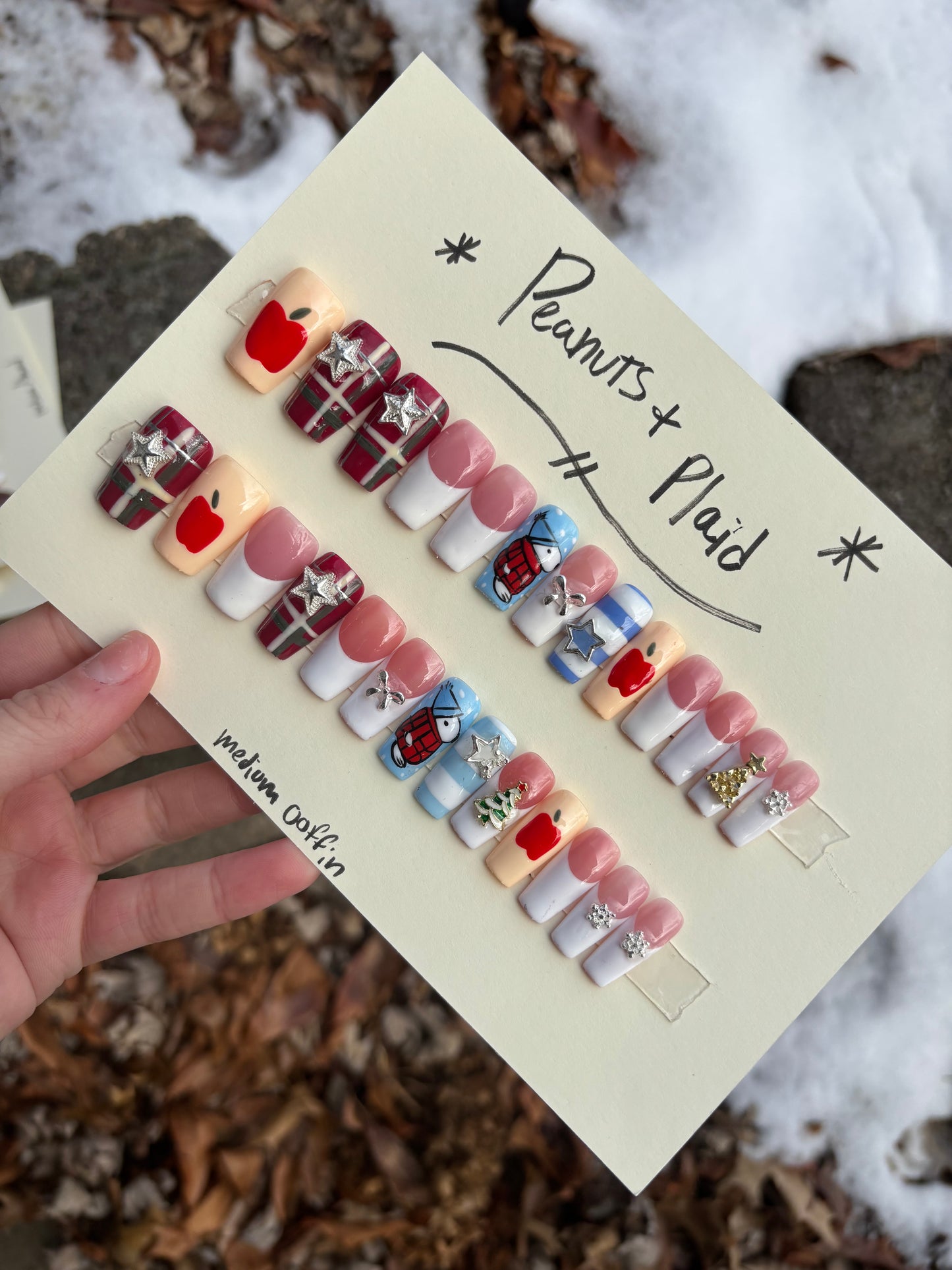 Peanuts & plaid 🍎❄️🐶 medium coffin