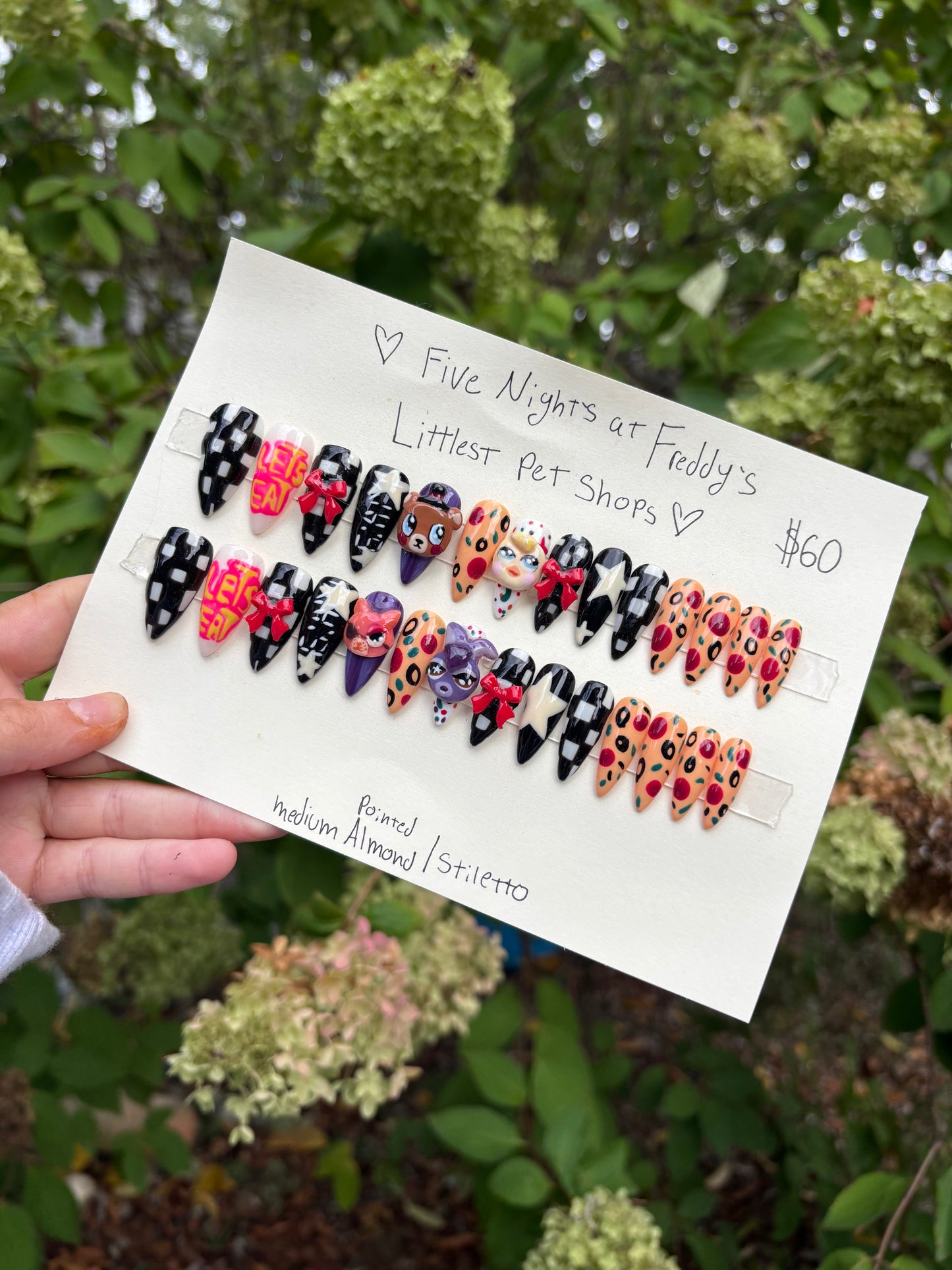 FNAF LPS inspired🍕🩸⭐️ medium pointed almond/stiletto