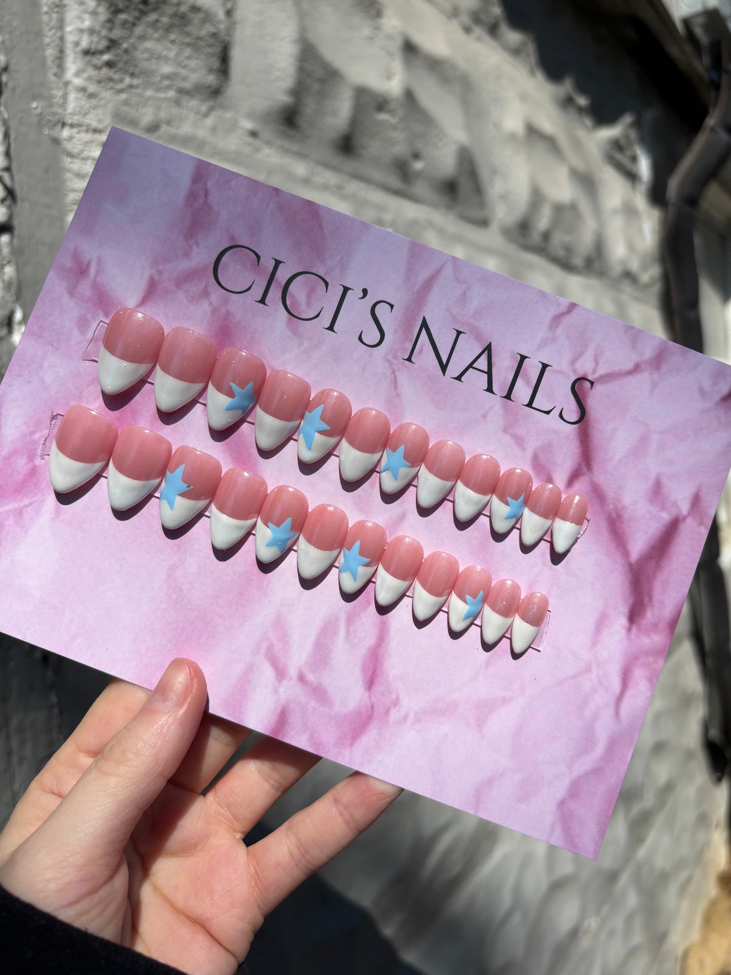 Star French tip on iridescent ✨🩵 short almond one size fits all