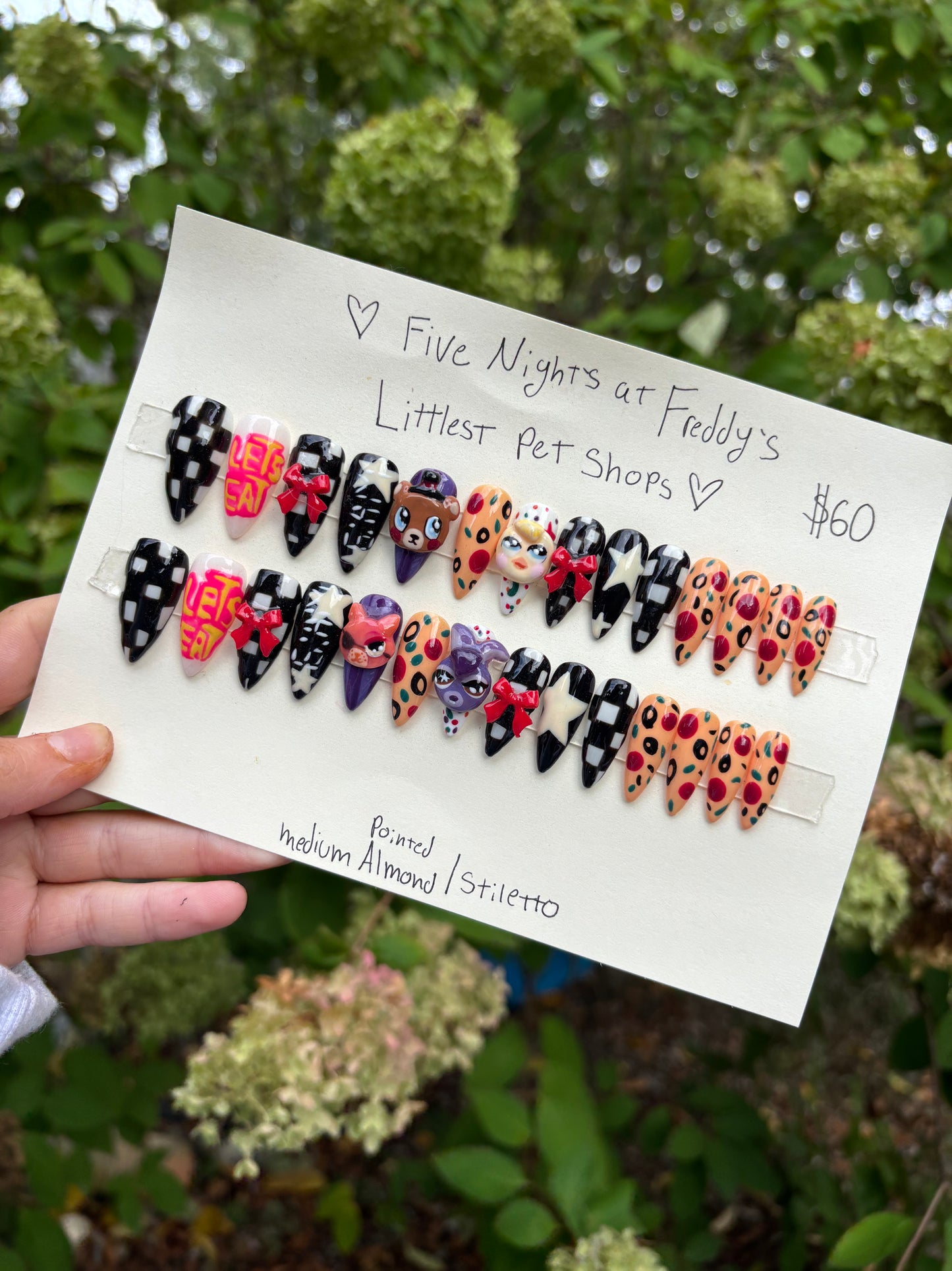 FNAF LPS inspired🍕🩸⭐️ medium pointed almond/stiletto