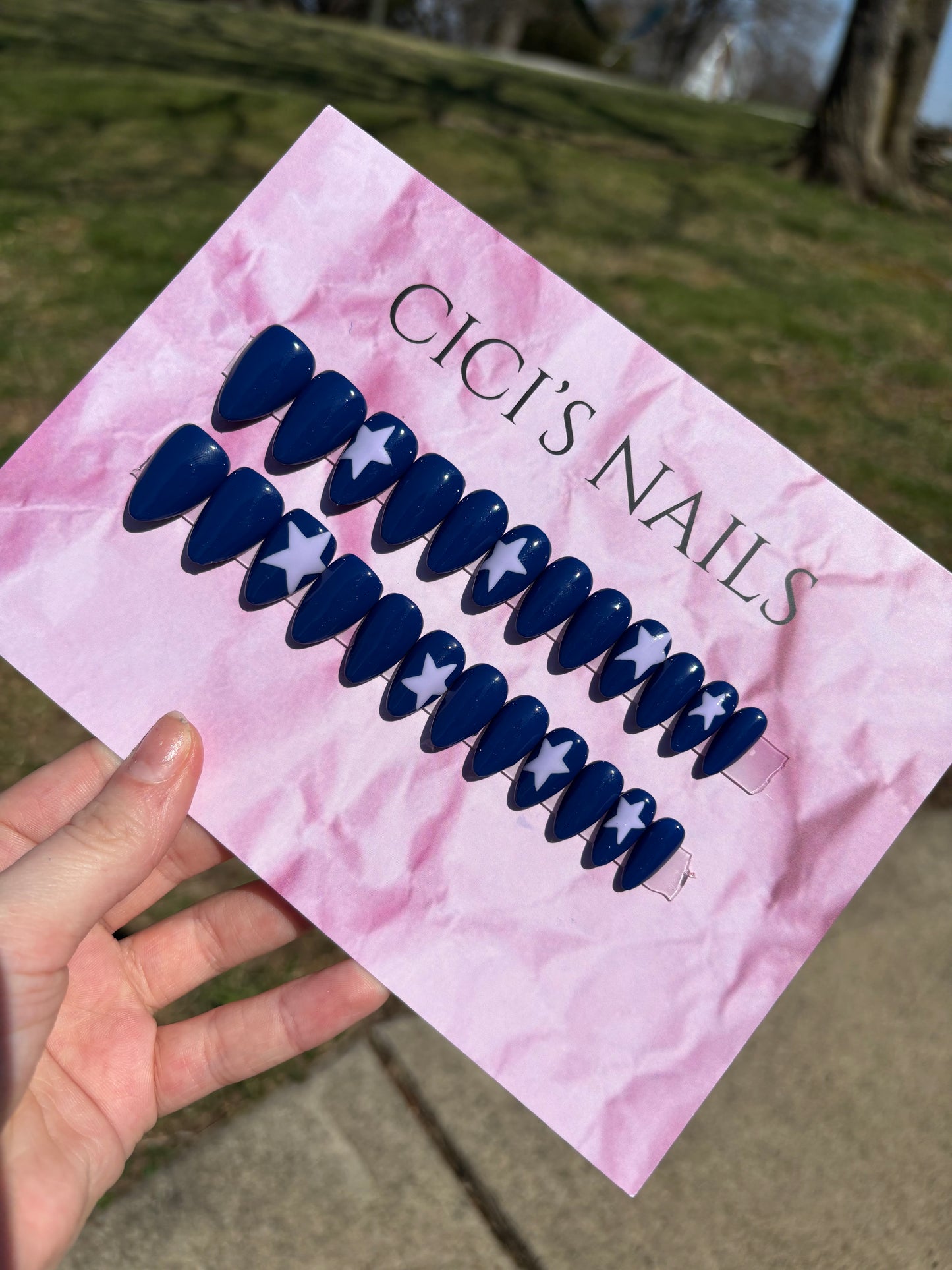 Dark blue with lavender stars⭐️ short almond one size fits all