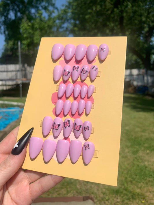 Pink butterfly🦋🩷 short almond one size fits all