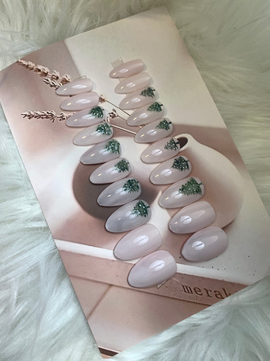 Snowy winter greens 🌲❄️short almond 20 piece